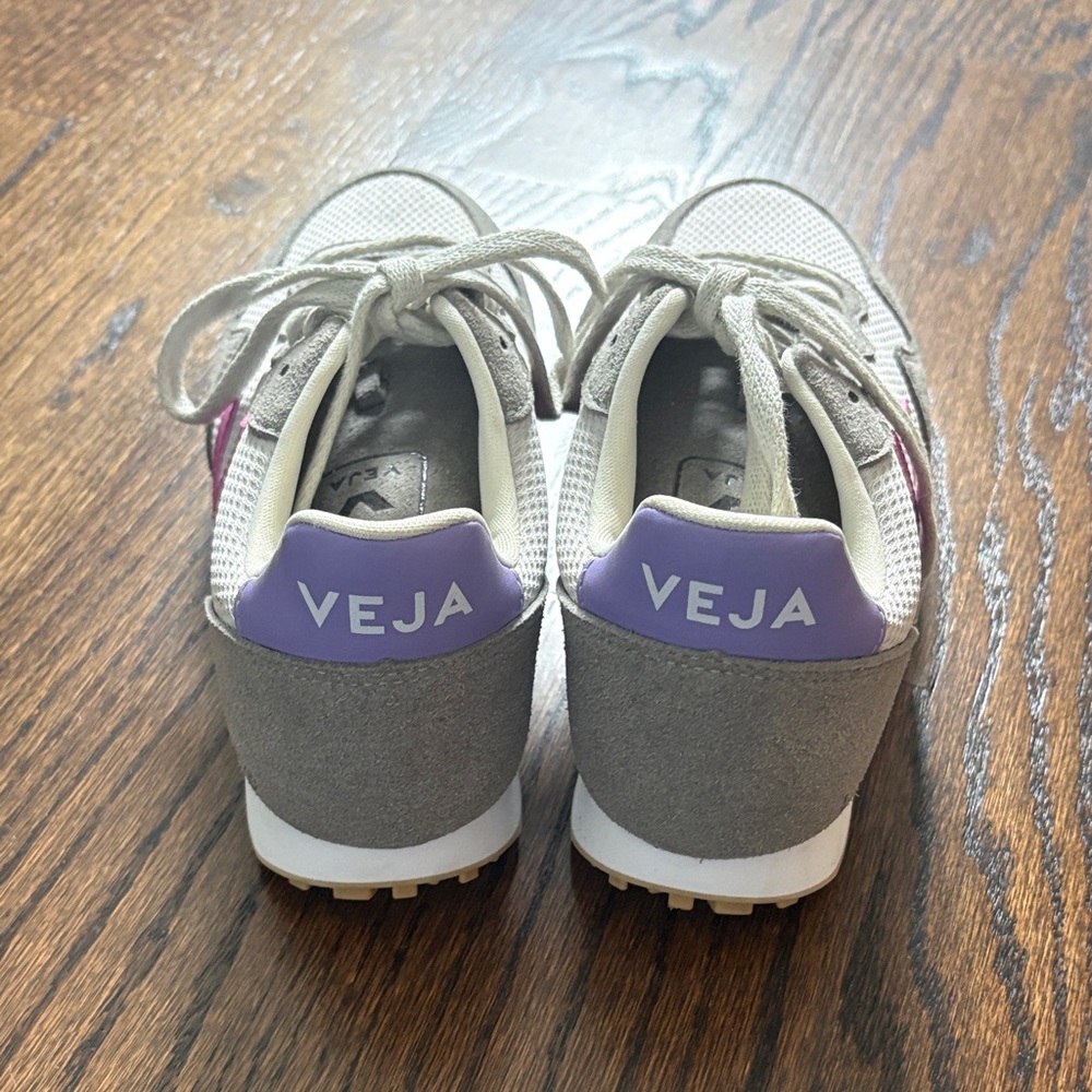 Veja Gray and Pink Sneakers with Purple Heel - Picture 2 of 5